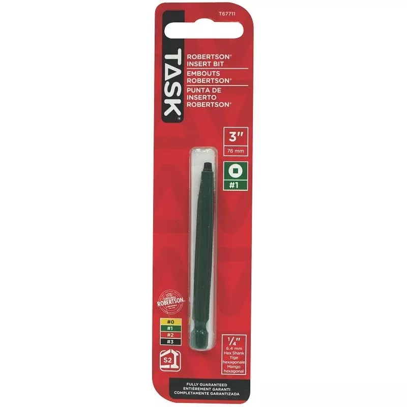 Task T67711 Screwdriver Bit, #1 Drive, 3 in L, Steel